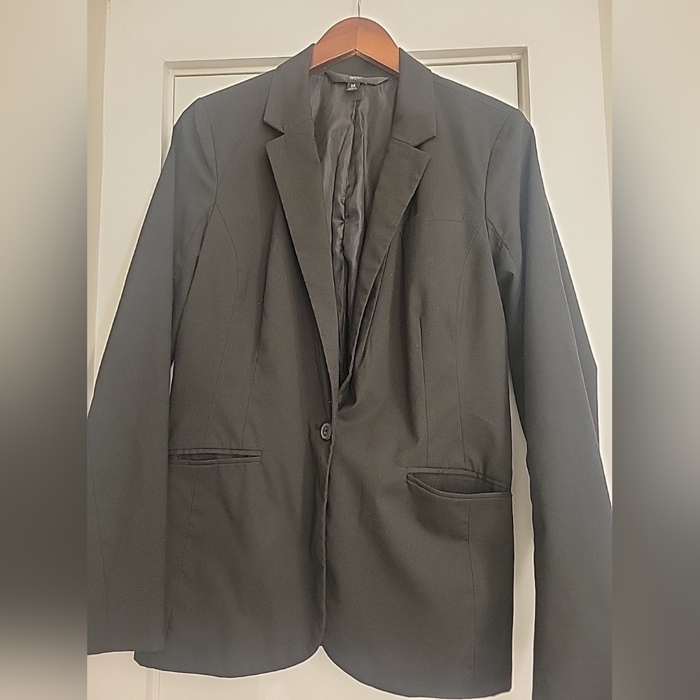 Mossimo Womens Blazer Jacket Medium Black Pockets Shoulder Pads Workwear Lined